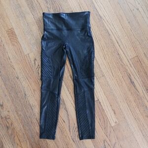SPANX Black Faux Leather Leggings with Red Tag